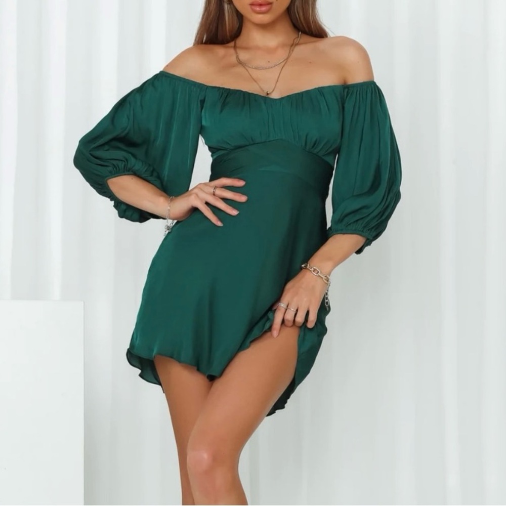 Here comes the sun - Green Off The Shoulder babydoll dress - Small